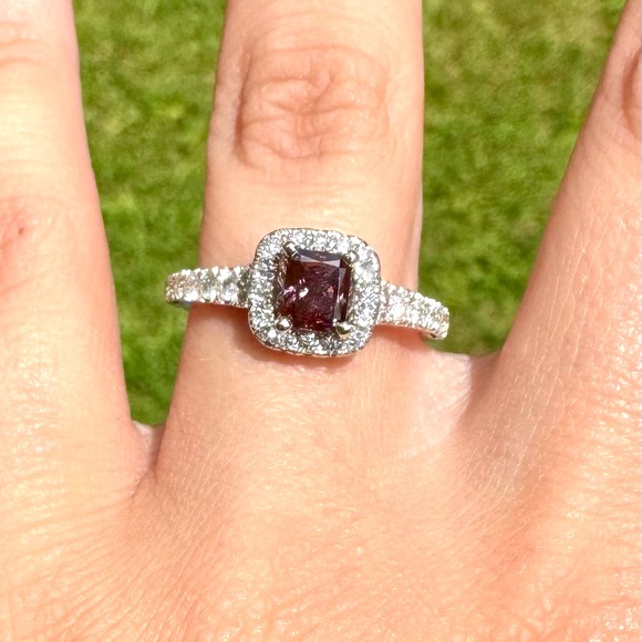 Jewelry - 14k Two Tone White and Rose Gold Halo Style Purple Diamond Engagement Ring